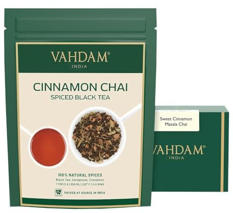VAHDAM Té Chai Especiado con Canela | 100g Té Suelto | Chai Indio Auténtico con Canela, Cardamomo y Clavo | Sellado al Vacío para Frescura