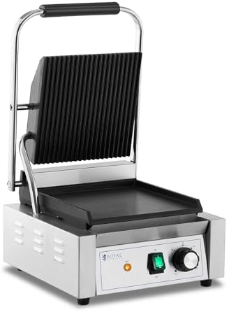 Helloshop26 Macchina per panini tostapane elettrico professionale scanalata + liscia 1800 Watt acciaio inossidabile 14_0004011