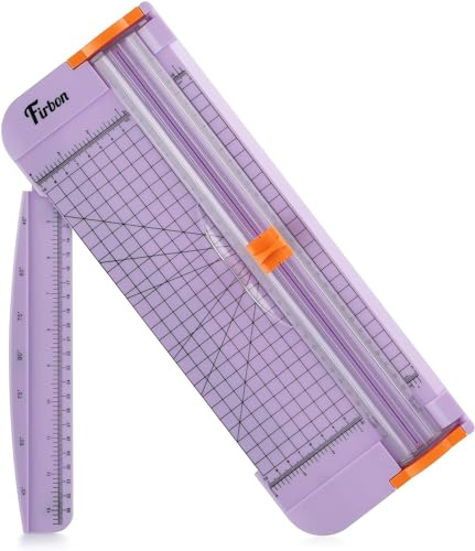 Firbon A4 pappersskärare 12-tums titan papperstrimmer Scrapbooking-verktyg med automatiskt säkerhetsskydd och sidolinjal för hantverkspapper, kupong, etikett och kartong,Ljuslila