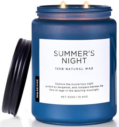 M&SENSE Sommernacht Duftkerze im Glas, Natürliche Sojakerze mit zwei Dochte, 550g große Patchouli Kerzen bis zu 110 Stunden Brenndauer, Kerzengeschenke für Frauen & Männer