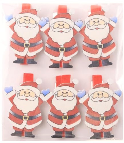 Wiederverwendbare Weihnachts-Wäscheklammern aus Holz, 6 Stück, festliche Foto-Clips, Mini-Fotoclips, tragbar, dekorativ, einfaches Holzbild 7
