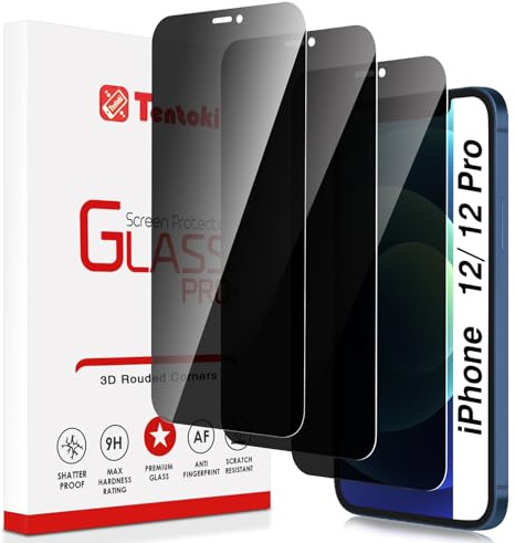Tentoki Sichtschutz für panzerglas iPhone 12/ iPhone 12 Pro 6,1 Zoll, Full Screen Anti-Spy Privacy Panzer Schutz Glas [3 Stück] Kratzfest, Anti-Fingerprint und blasenfrei