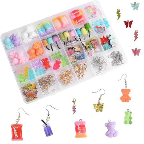 Anhänger Set 152 Stück Mini Bubble Tea Schlüsselanhänger Bär Anhänger Kit | Getyjoe Schmetterling Candy Ohrringe Selber Machen Set Coole Sachen für Mädchen Kinder