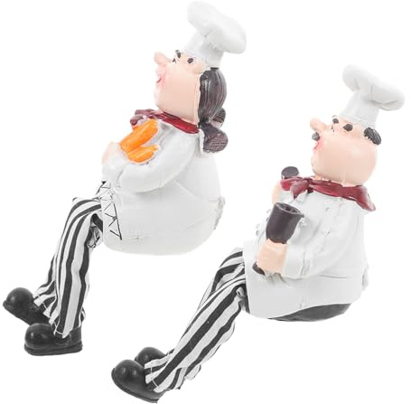 ORFOFE Resin Chef Ornament 2pcs Cute Cartoon Chef Figurines Kitchen Ornaments for Shelf Countertop and Window Sill Resin Crafts Home Office Decor Gift