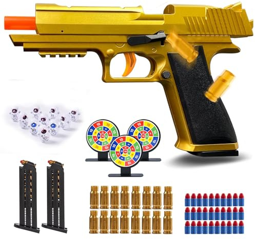 Toy Gun Soft Bullets Fully Automatic Reloading Rebound Shell Ejecting Shooting Games Toy Pistol Education Model Toys Soft Foam Blaster Gift for Kids Boys Girls Ages 6+(Gold)