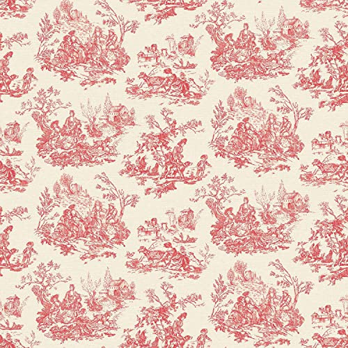 Toile De Jouy Red Wallpaper - Animal Print Farmland Classic Vintage Traditional - Stylish Feature Wall