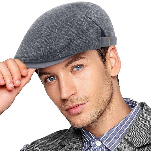 Joligiao Barett Cap Herren Beret Schirmmütze Flatcap Baskenmütze Gatsby Newsboy Schirmmütze Herren Baskenmütze Barett Baumwolle Schiebermütze Schirmmützen mit Druckknopf(A-Hellgrau,Einheitsgröße)