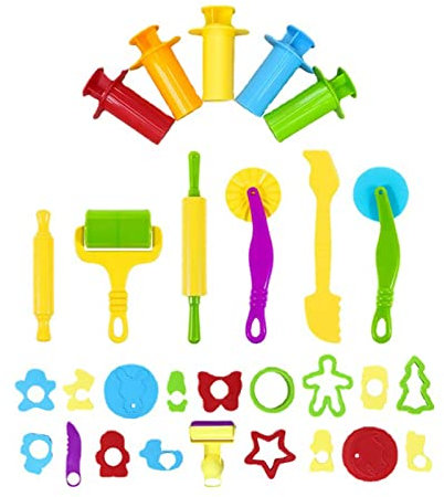 HUIOP Herramientas para plastilina,Juego de 29 Herramientas de plastilina, Accesorios de Arcilla, Varios moldes de plástico, Rodillos cortadores, Regalo Educativo para niños, Color Aleatorio