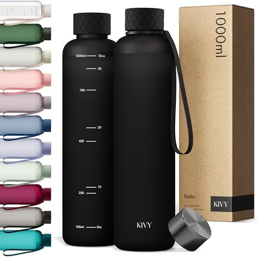 KIVY Borraccia sottile da 907,2 g, leggera e infrangibile, adatta per zaino e portabicchieri, per viaggi, sport, scuola, palestra, colore nero, senza cannuccia, con tappo a vite, lavabile in