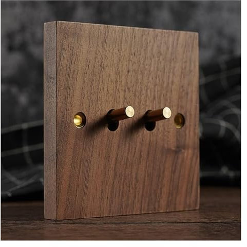 Interruptor de palanca, Interruptor de pared de 1 vía/2 vías, 3 unidades, 2 vías, diseño antiguo, placa de madera, estilo industrial, enchufe de interruptor de luz, madera maciza, latón(2gang 2way)