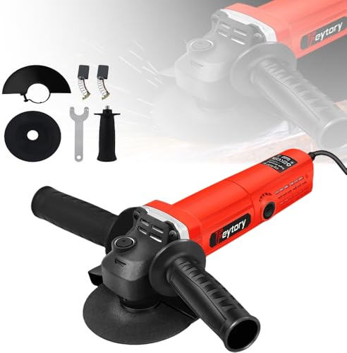 Angle Grinder 900W Corded Electric Angle Grinder 4.5 inch 115mm Disc Grinder Power Tool with Auxiliary Handle, Wrench and Wheel Disc 12000 RPM for Cutting Grinding Polishing, Red