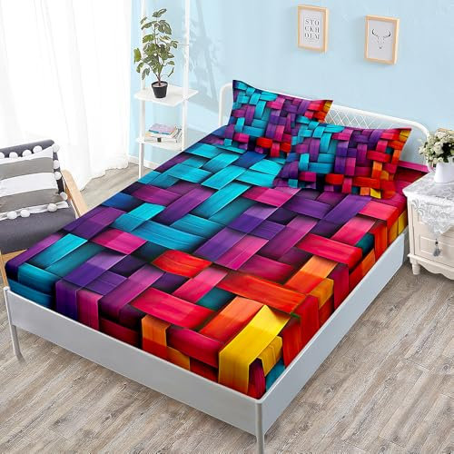 Spannbettlaken 160x200cm Türkis Lila Bettlaken 160 x 200 Mikrofaser Topper Spannbettlaken 160x200 Spannbetttuch 160x200 Atmungsaktiv Bed Linen Waschbar Bettbezug 160x200 30cm Tiefe