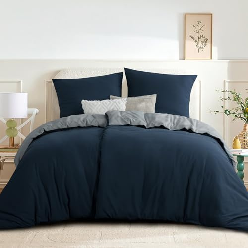 RUIKASI Bettwäsche 135x200 Blau Grau 4teilig - Wendebettwäsche Bettbezug 135 x 200 mit Reißverschluss, Oeko-TEX Mikrofaser Bettwäsche Sets, Weich und Bügelfrei