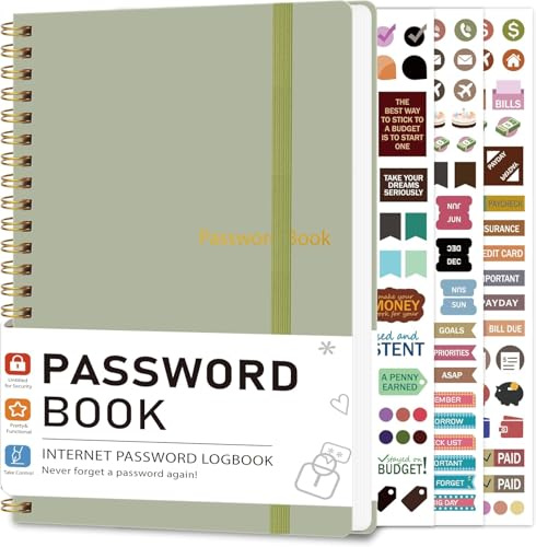 KAICN Password Keeper Book for Senior, Password Book - 5.9 X 8.8,Internet Address and Password Logbook, Password Notebook Organizer for Website Login, Gifts for Home and Office - Green