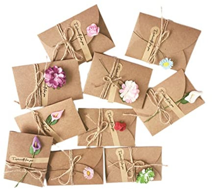 TEHAUX 10stücke Grußkarten Aus Kraftpapier Mit Getrockneten Blumen Für Neujahr Weihnachten Geburtstage Valentinstag Dankeskarten Handgefertigt Robust Langlebig