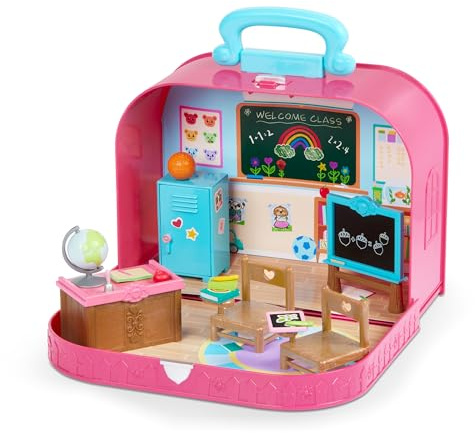 Li’l Woodzeez Valise de Voyage, Ensemble Scolaire Portable | Comprend 17 pièces au total : valise, bureaux, casier, tableaux, globe, livres, cloche et ballon, Pour offrir, 3 ans et +