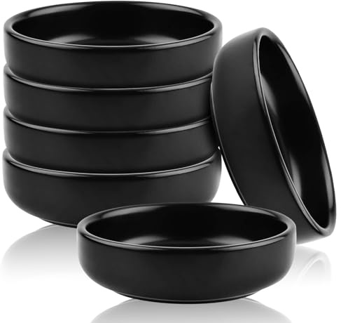 LEKEFETO Keramik Sojasosenschale, 6 Stück Dipschalen Set, Keramik Dipschalen, Saucenschälchen Schwarz Gewürzschalen, Pinch Dip Schüssel für Beilagen, Sushi, Ketschup, BBQ(Schwarz)