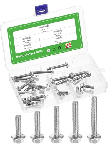 sourcing map 25pcs M6-1.0 x 20/25/30/35/40mm Metric Flange Hex Cap Bolt Fully Thread DIN 6921 Flanged Bolts Hexagon Screws 304 Stainless Steel Cleaning Treatment Silver