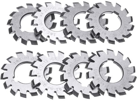 M1.25 Modulus Degrees Disc Spur Gear Milling Cutter, 1#-8# Involute Angle for Milling Machine 8pcs