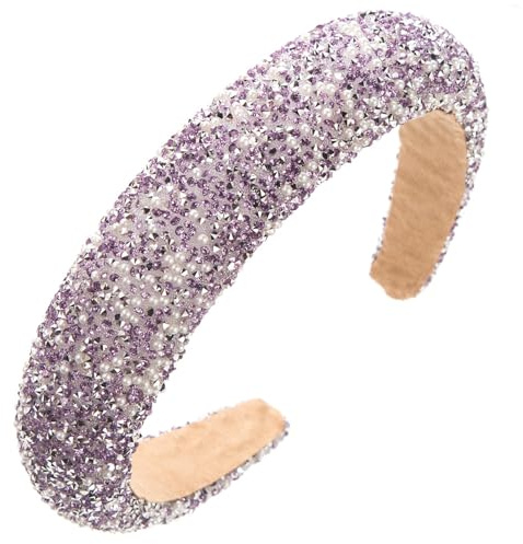 1 diadema de diamantes de imitación para mujer, diadema de cristal brillante, 3,5 cm de ancho, diademas acolchadas, para bodas, fiestas y uso diario, color lila