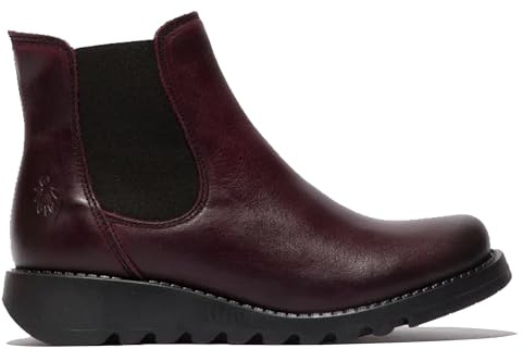Fly Womens Red SALV Chelsea Leather Ankle Casual Wedge Heel Boots