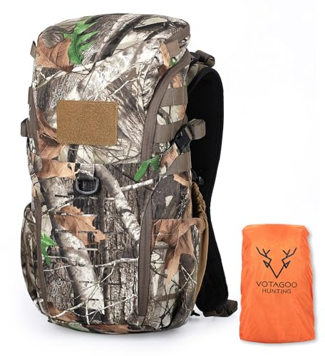 VOTAGOO Hunting Backpack Sac à dos de trekking, sac à dos de chasse, étanche, fermeture éclair intégrale et protection contre la pluie, sac à dos de jour de chasse pour fusil, arc et pistolet, Vert