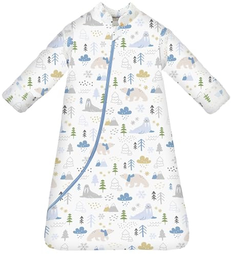 Chilsuessy Babysovsäck vinter 3,5 tog barn sovsäck året runt sovsäckar pojkar flickor sovsäck för småbarn nyfödda, isbjörnspark/3,5 tog, L (90–105 cm)
