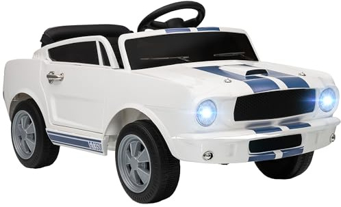 AIYAPLAY Voiture électrique Enfants sous Licence Ford Shelby GT 350, véhicule électrique 12V avec télécommande 2,4G, phares, Musique, klaxon, pour Enfants 3 à 6 Ans, Blanc