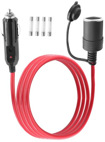 LANMINGLEL 14AWG Car Cigarette Lighter Extension Cord, 12V/24V Heavy Duty Cigarette Lighter Male to Female Extension Cable with LED Light and 20A Fuse,for Tire Pump, Air Compressor Refrigerator (1M)