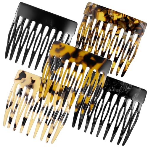 Hpmjz 5 Stück Französische Haarseitenkämme Kunststoff Twist Steckkamm Haare Haarkamm Accessoires für Frauen 5 Farben Dekorativer Kamm aus Kunststoff Haarspangen mit Zähnen für dickes und feines