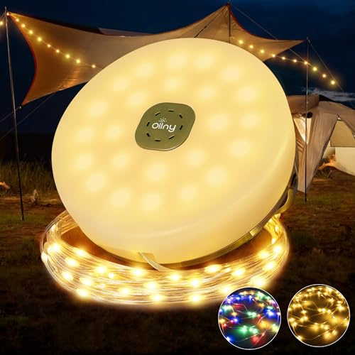 Ollny Camping Lights 10M 100LED USB Rechargeable Warm White & Multicolour | 2 in 1 Portable Camping Fairy Lights,9 Lighting Modes/Timer Function/Waterproof Outdoor Lights for Yard, Garden, Party Decor