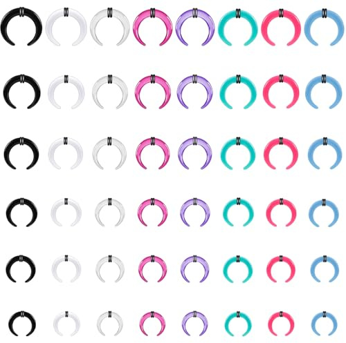ONESING 48Pcs Acrylic Septum Pincher Tapers 14G 12G 10G 8G 6G 4G Septum Stretching Kit with Black O-Rings Spike Horseshoe C Shape Buffalo Pincher Septum Rings Ear Cartilage Nose Stretch Kit for Women Men