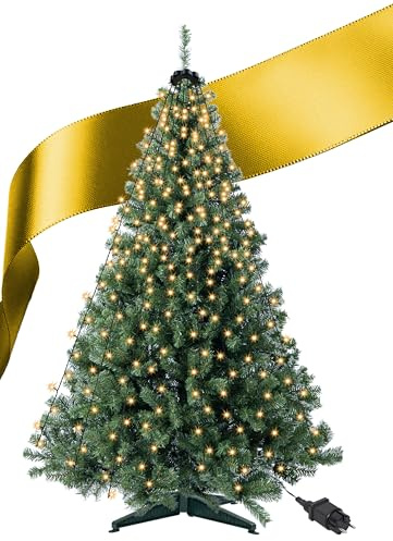 Menz Künstlicher Weihnachtsbaum 180 cm mit LED-Lichterkette, Dichte PVC-Tannenzweige, Stabiler Ständer, Einfacher Aufbau und Platzsparende Lagerung
