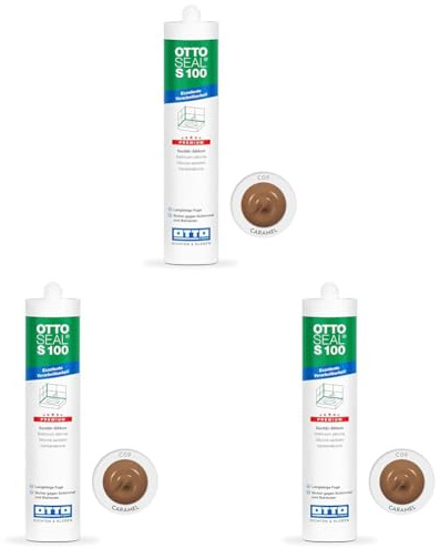 OTTOSEAL S 100 Premium-Sanitär-Silikon 300ml C09 caramel – Sicher gegen Schimmel & Ideal für Bad, Küche & Wohnbereich – Hervorragend Glätt- & Modellierbar (Packung mit 3)