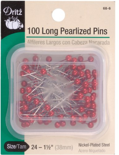 Dritz 1-1/2 Long Pearlized Pins, 100 Count, Red