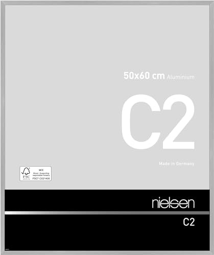 nielsen Aluminium Bilderrahmen C2, 50 x 60 cm, Silber | Aluminium Posterrahmen im Hoch- & Querformat zum Aufhängen Silber gebürstet Echtglas