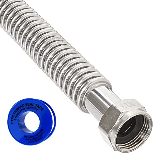 18 Corrugated Stainless Steel Flexible Water Line - 1 Inch Female Threaded NPT Connector - Designed for Water Softeners Filters System Supply - Heavy Duty Bendable Flex Pipe Connections