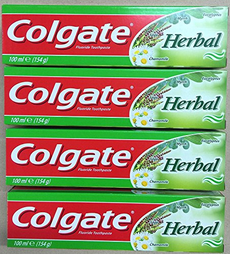 Colgate Herbal Toothpaste - Multipack of 4 Pack Toothpaste With Eucalyptus, Myrrh, Camomile and Sage - Bulk Fluoride Tooth Paste Gel For Gum Disease - 100ml