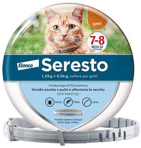 Seresto collare antiparassitario per gatti. Elimina pulci e zecche, fino a 8 mesi di protezione, Il pacchetto può variare