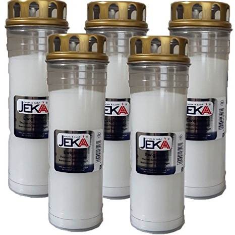 Lot de 5 bougies funéraires thermiques - Double couvercle - Durée de combustion jusqu'à 5 jours