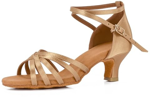 VASHCAME-Chaussures a Talons Hauts de Danse Latine Sandales pour Femme Beige 37 (Tacón-5cm)