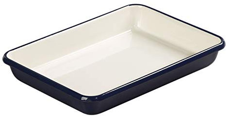 Tala Plat à rôtir émaillé, petit modèle, couleurs indigo et ivoire, dimensions 28 cm x 21 cm x 5,5 cm