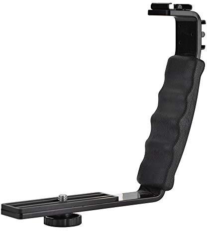 EBTOOLS Appareil Photo Flash L-Support Double Hot Shoes Support de Montage Adaptateur Mount Microphone DV Lumière LED avec Filetage 1/4(Noir)