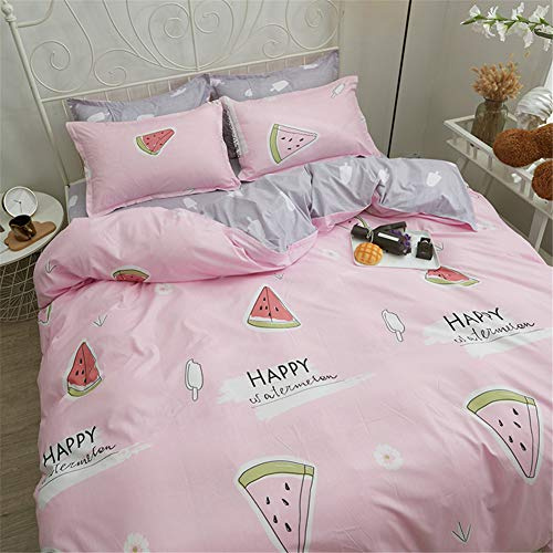 Chickw11 Copripiumino Set 4 Pezzi Matrimoniale, Microfibra Poliestere Confortevole Ipoallergenico Biancheria da Letto con Lenzuola e Federe per Letto Singolo King Size (220x240cm,Anguria Rosa)