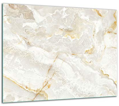 TMK Plaque de protection en verre pour cuisinière électrique à induction - 60 x 52 cm - Protection anti-éclaboussures - Plaque en verre - Planche à découper en marbre blanc