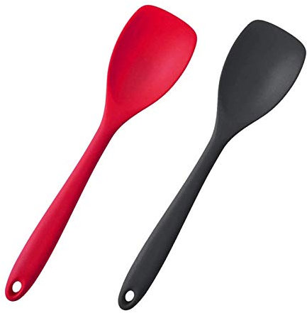 Silikon-Spatel, Löffel-Set, antihaftbeschichtet, hitzebeständig, für Küche, Backen, Backen, Backgeschirr, Silikonschaber, Rührschaufel, Mixer zum Rühren, Schöpfen und Mischen, Rot und Schwarz, 2 Stück