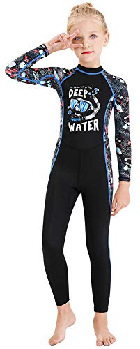 Full Body Kids Swimsuit One Piece Rash Guard Long Sleeve Wetsuit Skin for Girls Boys Children, Sunsuit Swimwear UPF 50+ UV Sun Protection Quick Dry for Beach Water Sports (Girl Black, M)