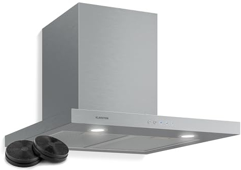 Klarstein Limelight Hotte Aspirante 60 cm, Hotte Murale en Acier Inoxydable, 3 Vitesses, 640 m³/h, Affichage Numérique, Éclairage LED, 64 dB, Évacuation & Recyclage, Argent