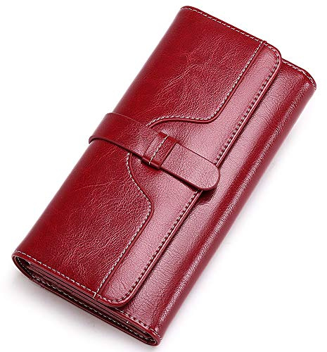 SENDEFN Portefeuille Femme Grand Format, Porte Monnaie Femme Cuir avec Blocage RFID, Portefeuille et Porte-cartes Grande Capacité et des Compartiments Zippés