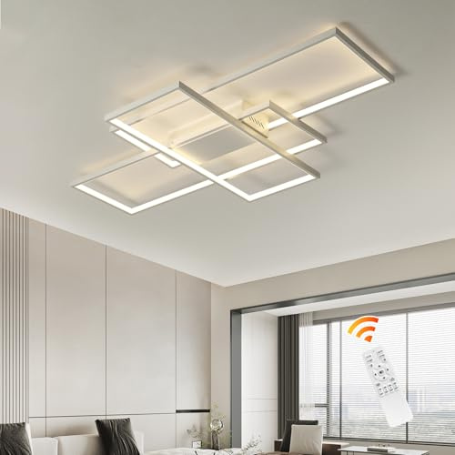 JIINOO LED Deckenleuchte 50 W, Dimmbar mit Fernbedienung, 3 Rechtecke, Weiß | Moderne Geometrische Deckenlampe aus Aluminium und PC, 3000–6500K, mit Memory-Funktion für Wohnzimmer, Schlafzimmer und Büro